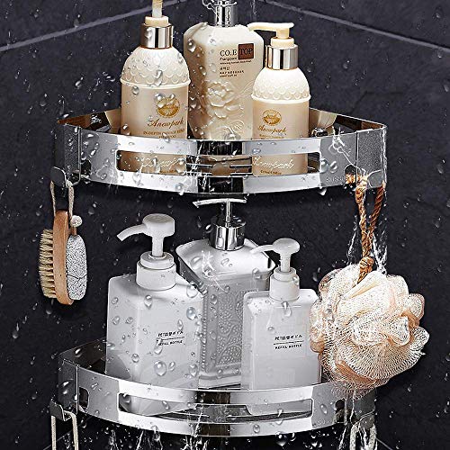 WallQmer Shower Caddy Corner Shelf with Two Hooks,New Design,Stainless
