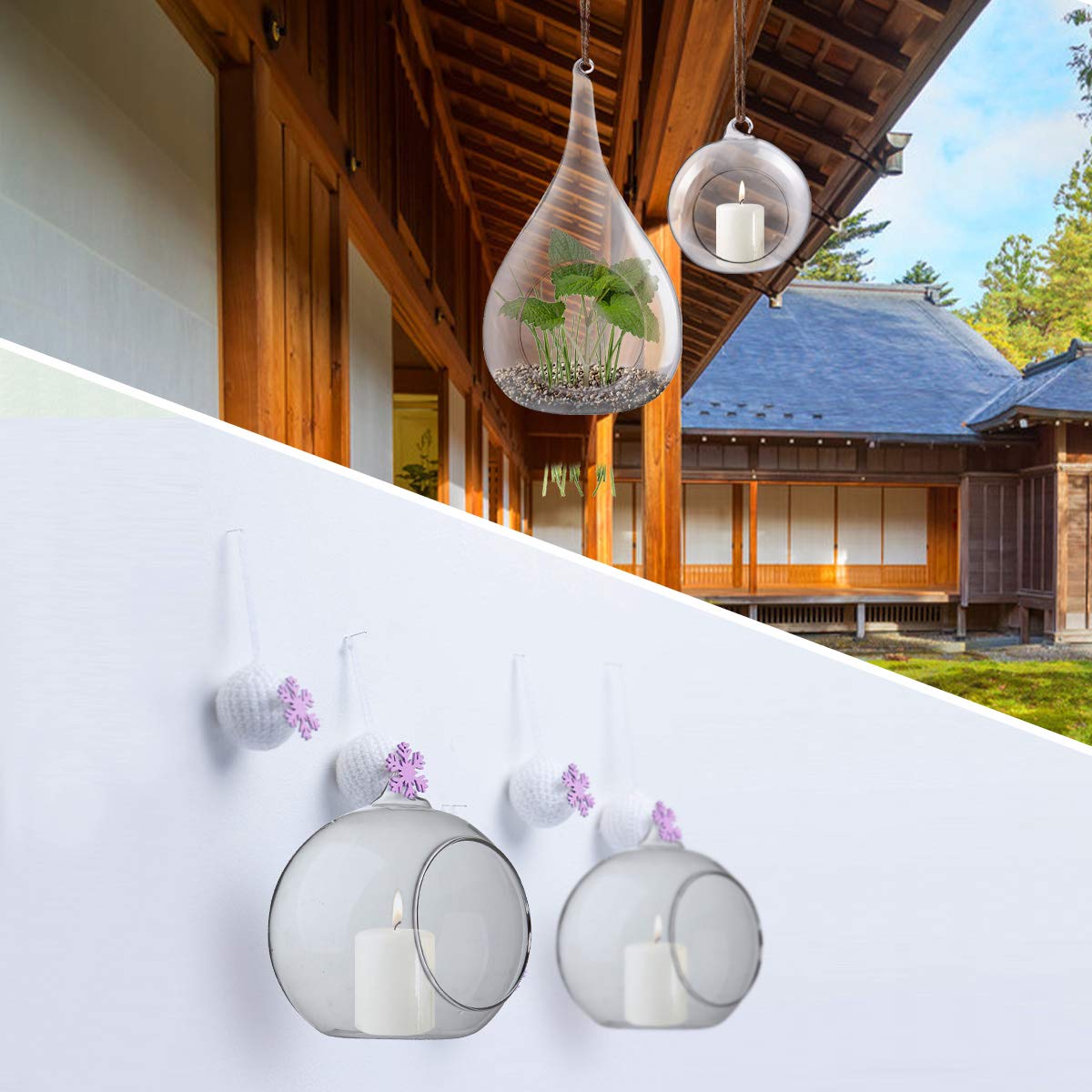 jiabang 2 Pack Hanging Plant Terrarium Heat-Resistant Glass for Succulent,Air Plant,Candle Holder,Home Decorations