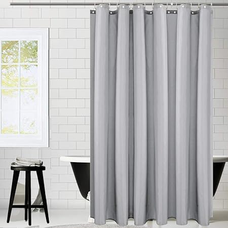 Kipida Duschvorhang Textil Anti Schimmel Wasserdichter Waschbar Anti Bakteriell Stoff Polyester Badewanne Vorhang Mit 8 Duschvorhangeringen 120x180cm Grau Amazon De Kuche Haushalt