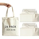 ORJ 24 PCS 15 x 16 Inch Blank Canvas Tote Bags for Sublimation, DIY Customization Polyester Tote Bags