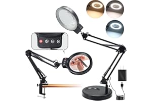 10X/20X Magnifying Glass with Light and Stand, LED Desk Lamp with Base and Clamp, 3 Color Mode, 10 Dimmable Levels Desktop Ma