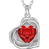 Aurora Tears Birthstone Rose Heart Pendant Necklace - 925 Sterling Silver Rose Cut Cubic Zirconia Love Necklace Anniversary Birthday Jewelry Gift for Women Wife Mom Daughter