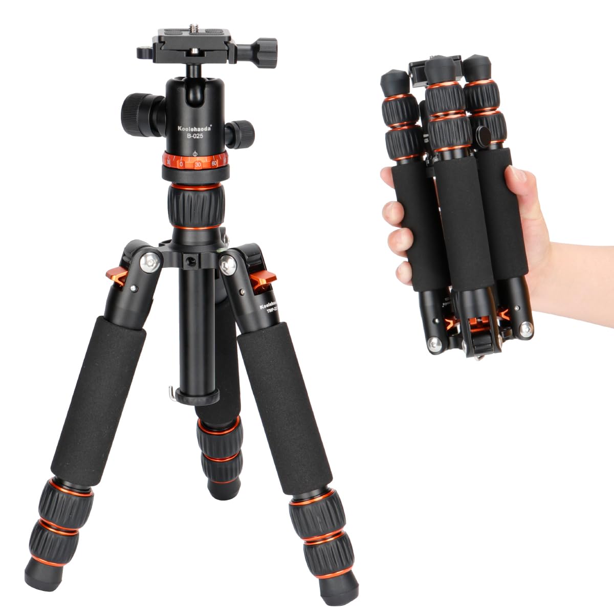 Koolehaoda Camera Mini Tripod, Aluminum Alloy Tabletop Tripod Height 21-63.5cm with 360 Degree Ball Head for DSLR Camera Video Camcorder, Load up to 22lbs /10kg - (TMP-223 Orange)