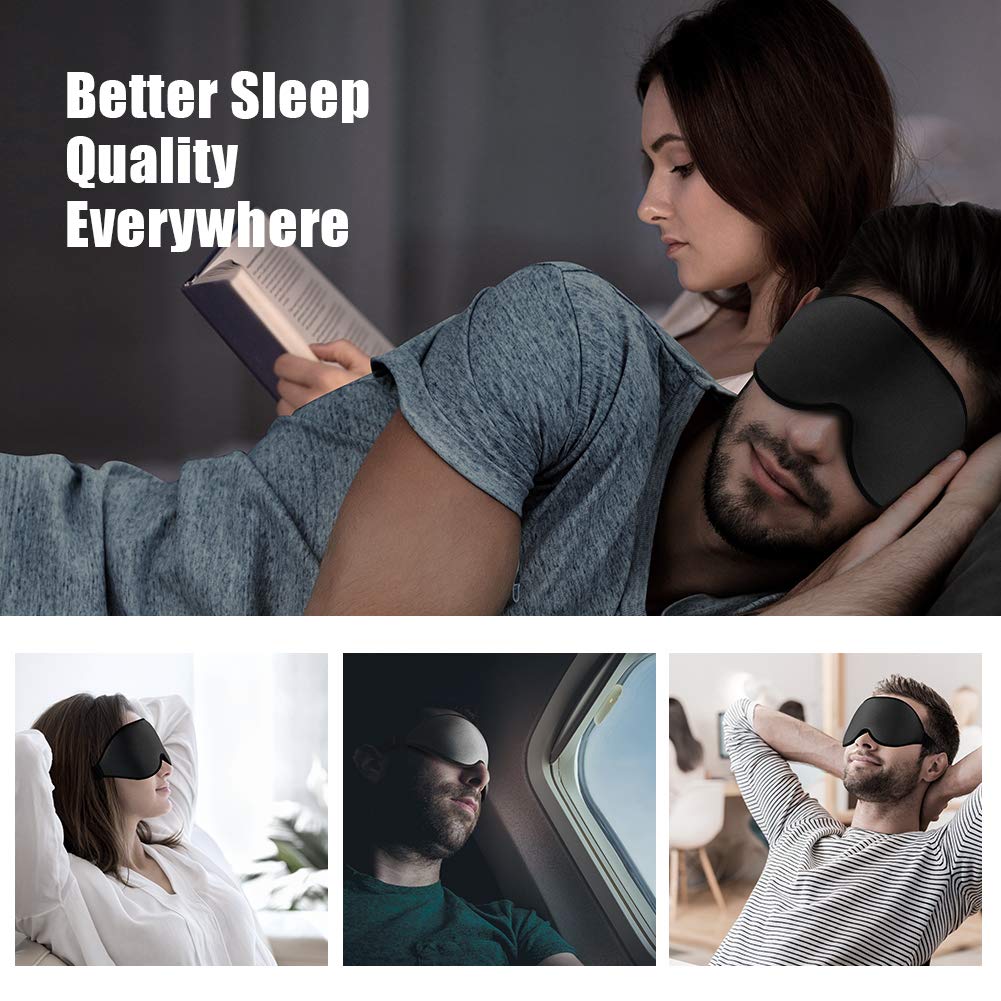 2020 Upgraded Sleep Eye Mask for Women Men, Soft Lycra Material Eye mask for Sleeping 3D Contoured Cup Sleep Mask & Blindfold,100% Black out Light Sleeping Mask for Travel, Nap, Yoga Meditation(Black)