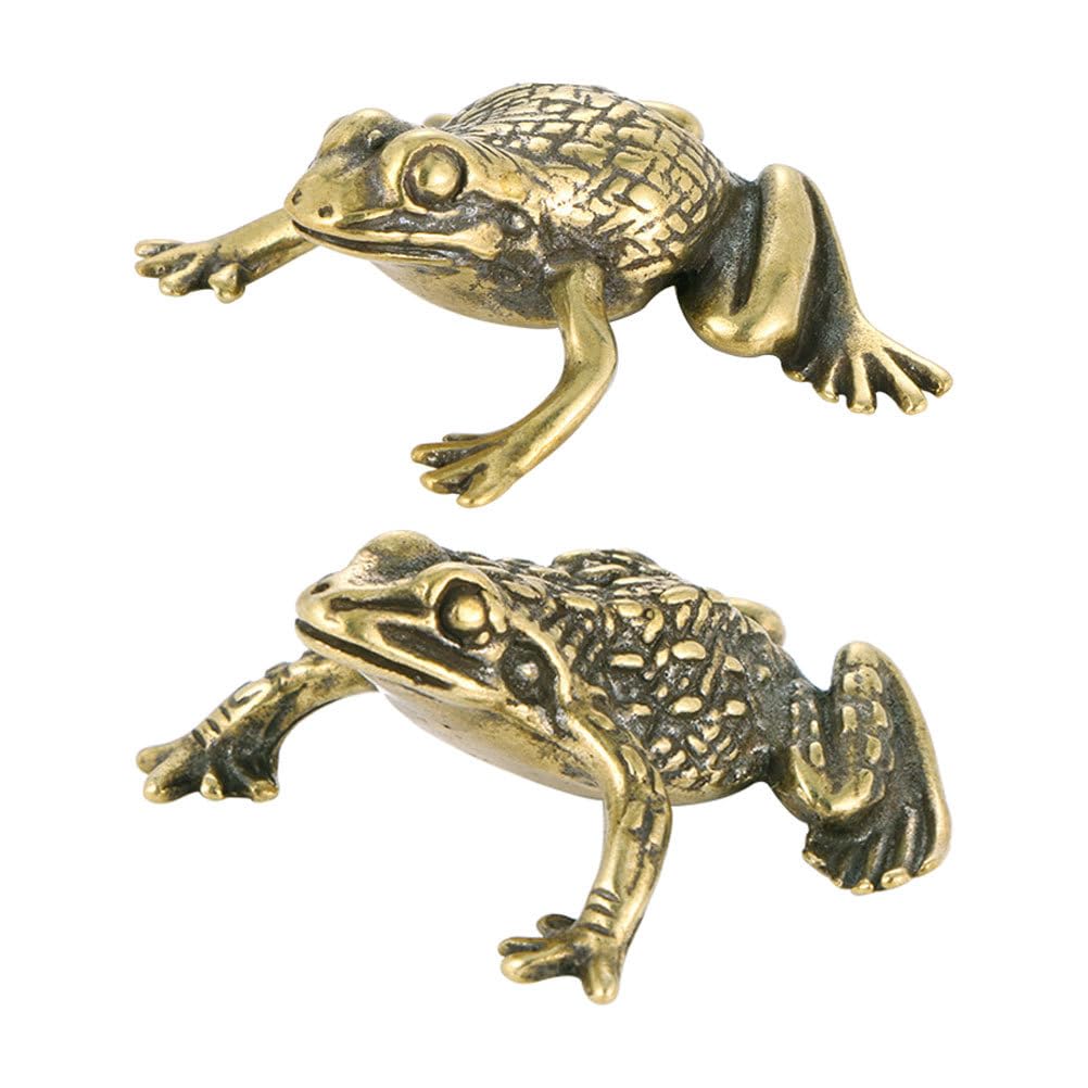 FOMIYES Brass Frogs and Toad Figurine Set 1.18X1.18X0.59In Antique Style Small Desktop Ornament Flat Bottom Feng Shui Money Frog Decoration for Home Office