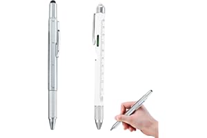 Tactical Pen Set – 2-Pack Multi-Tool Pens (9-in-1 White 16.4 cm + 7-in-1 Silver 14.7 cm), LED Light, Stylus, Screwdriver, Bot