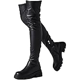 Kitulandy Women Thigh High Boots Platform Lug Sole Chunky Heels Stretchy Over The Knee Boot