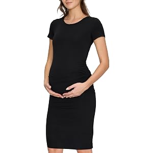 Women's Maternity Dress Short Sleeve Ruched Pregnancy Summer Dresses | Ruched Side Shape, Breathable Stretch Fabric, Everyday