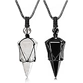 Top Plaza Mens Necklace 6 Facet Healing Crystal Stone Pendant Necklaces for Men Adjustable Natural Gemstone Pointed Necklace Energy Quartz Protect Jewelry for Women Men