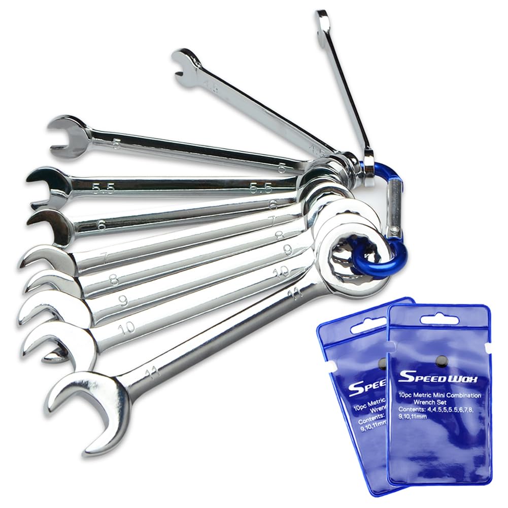SPEEDWOX Mini Wrench Set Metric 10 Pcs Ignition Wrench Sets 4mm-11mm Open End and Box End Combination Spanner Wrench Set with Storage Pouches and Key Chains for Assembling Furniture Small Equipment