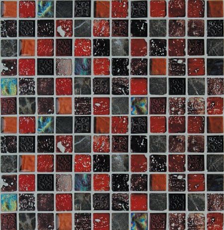 Intrend Tile 1 x 1 Hand Color Stone And Glass Square Red, Gray, Black Mixed