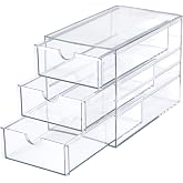 Hipiwe 3 Drawers Acrylic Drawer Organizer 3-Tier Clear Desktop Organizer | Acrylic Drawer Storage Box for Hair Accessories Vanity Bathroom Closet Jewelry Stationery Office Supplies