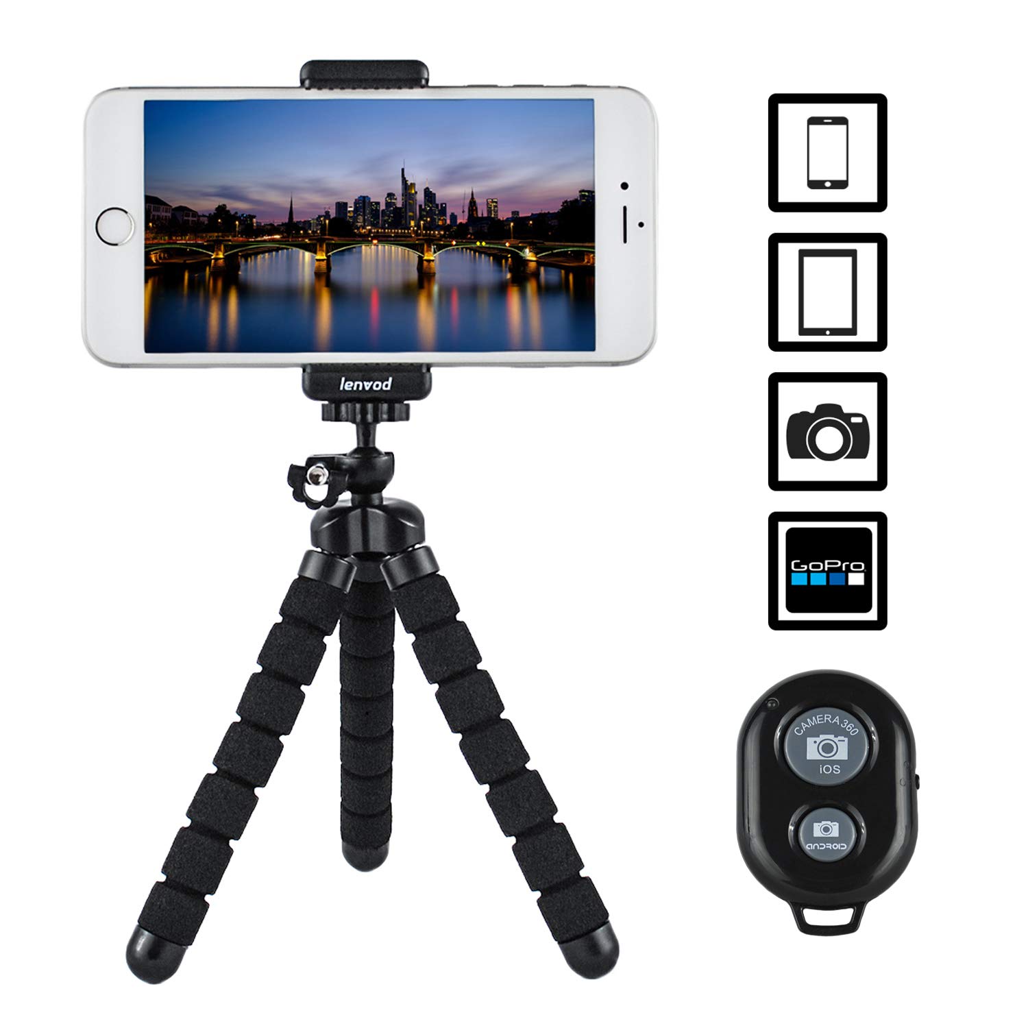 LENVOD – Cell Phone Tripod – Flexible iPhone Tripod for iPhone | Samsung |  DSLR | GoPro – Portable Universal Camera Tripod Stand | Ball Head Octopus  Tripod ...