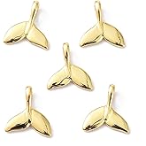 KitBeads 10pcs 18k Real Gold Plated Fishtail Charms - Brass Marine Sea Animal Whale Tail, Golden Mermaid Tail for Jewelry Making Bulk