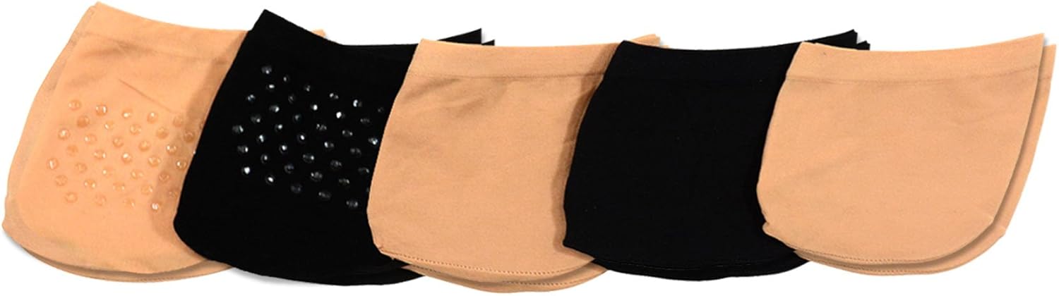 TeeHee Womens Seamless Toe Topper Liner Socks 5-Pack with Non-Skid Bottom (Pale Beige-Black) at  Women’s Clothing store