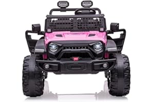 NASITIP 24V Kids Ride on 2 Seaters Electric Car with Remote Control, 2*120W Motors Battery Powered 20" Extra Large Seats+15.5" XL Wheels,LED Headlights, Front Storage, Bottle Holder, FM, Music for 3+ (Pink)