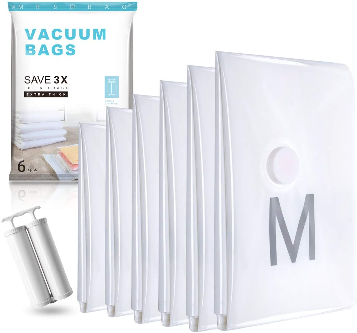 6 Jumbo (40x28'') Premium Strong Vacuum Storage Bags, Extra Thick (120 Micron) Space Saver Bags with Free Double Hand Pump for Clothing Storage, Garments, Bedding, Blanket