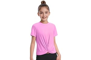 KEREDA Girls Athletic Shirts Tie Front Tops Summer Short Sleeve Quick Dry Active Tees T-Shirts for Kids Teens