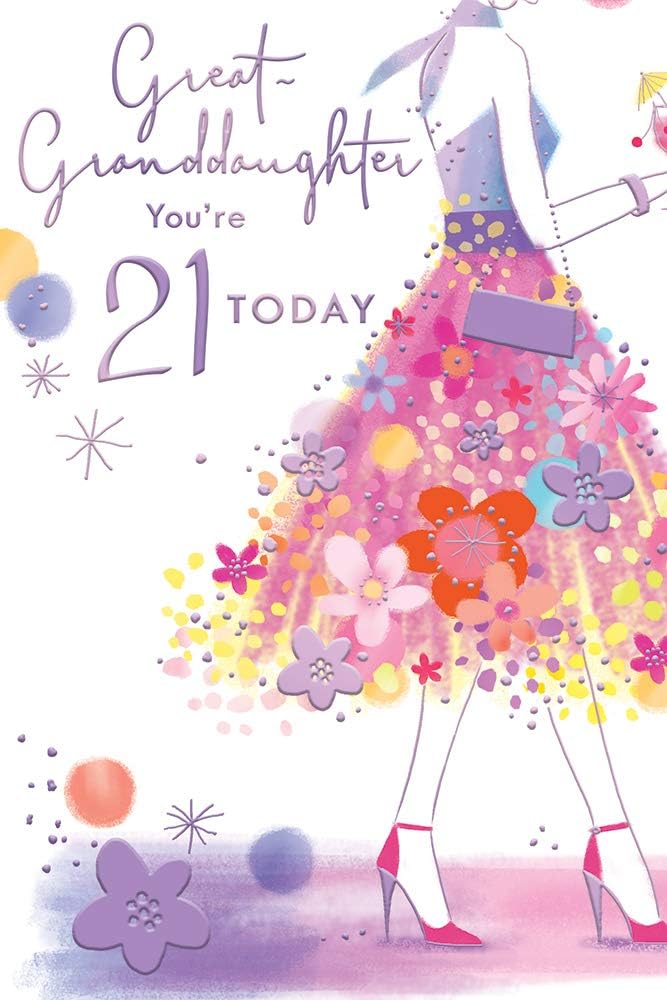 Great Granddaughter 21st 21 Dress Shoes Design Happy Birthday Card Lovely Verse, Multicolor, 15.2cm x 22.8cm