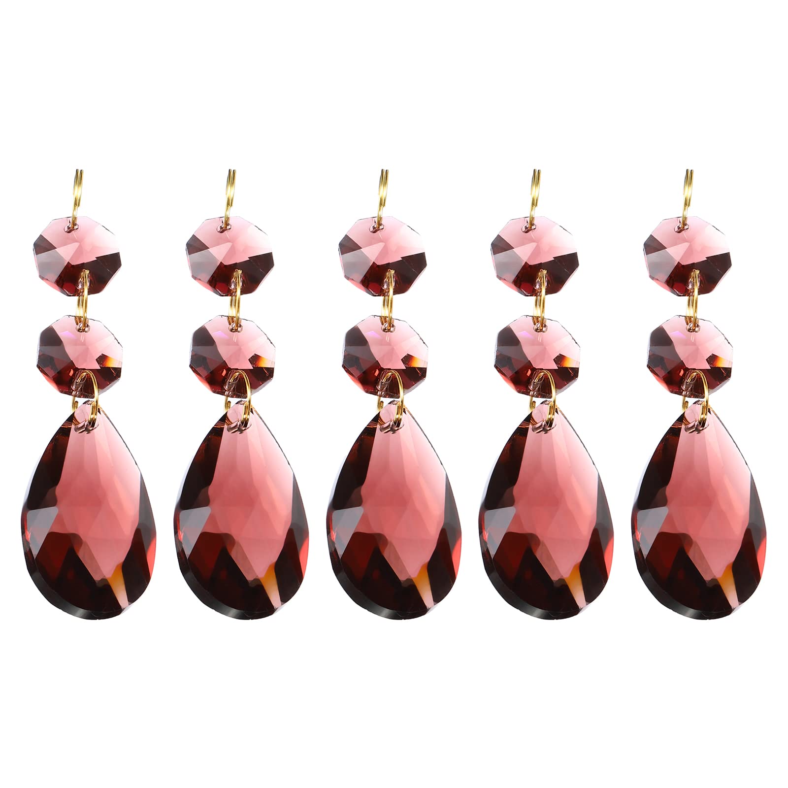 PATIKIL Clear Crystal Teardrop, 5 Pack 38mm Chandelier Prisms Parts Hanging Beads with 14mm Octagonal Bead for Chandeliers Decoration, Purple