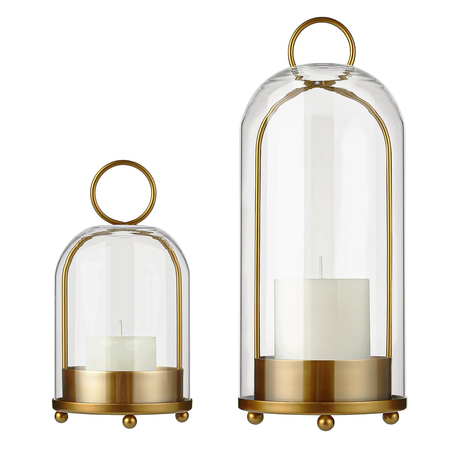 Photo 1 of 5"&4" Wide Candle Holders for Pillar Candle Hanging Lanterns Decorative Indoor, Hurricane Clear Glass Candle Stick Holder for Rustic Farmhouse Home Table Decor