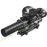 Pinty Rifle Scope 3-9x32 Rangefinder Illuminated Reflex Sight 4 Reticle Green Dot Laser Sight