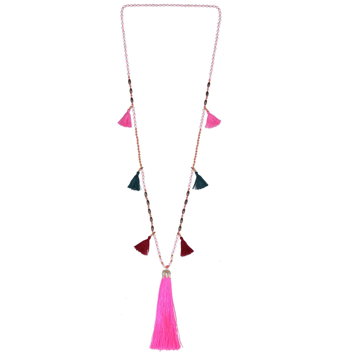 KELITCH Beaded Necklace Bib Chain Multicolor Tassel Long Strand Beach Friendship Necklace (Pink E)
