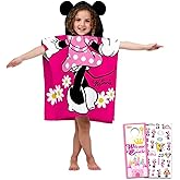 Disney Minnie Mouse Hooded Towel Set for Girls - Bundle Hooded Bath Towel with Stickers and More | Minnie Mouse Bathroom Set for Kids