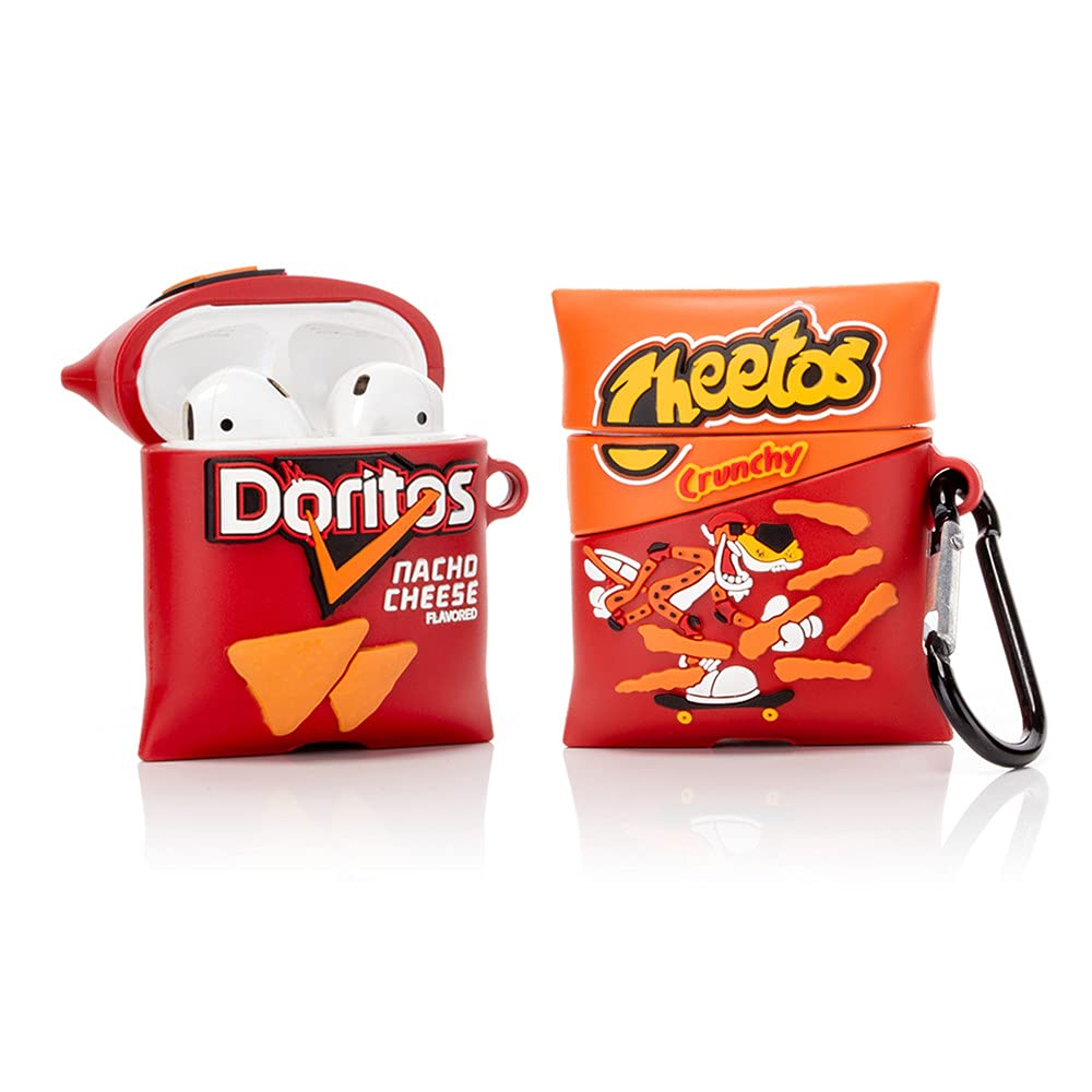 Derhom Airpods Silicone Case Funny Cute Fashion Soft Cartoon Cover Skin Compatible for Apple Airpods 1 and 2 with Keychain[Candy Snacks Series][2 Pack] (Doritos/Cheetos)