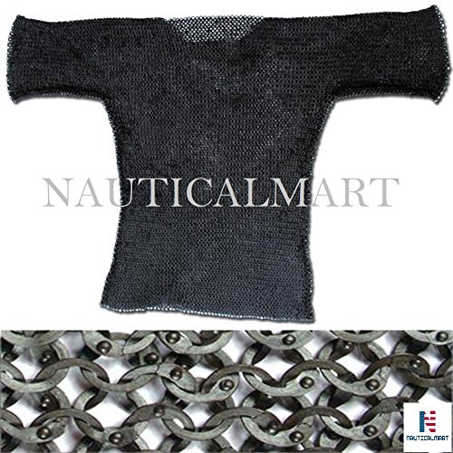 Halloween Medieval European Flat Ring Rivet Chain Mail Hauberk Haubergeon Black