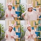 CICILIAYA White Moving Ear Rabbit Hat Unisex Children Adult Plush Fun Cosplay view 5