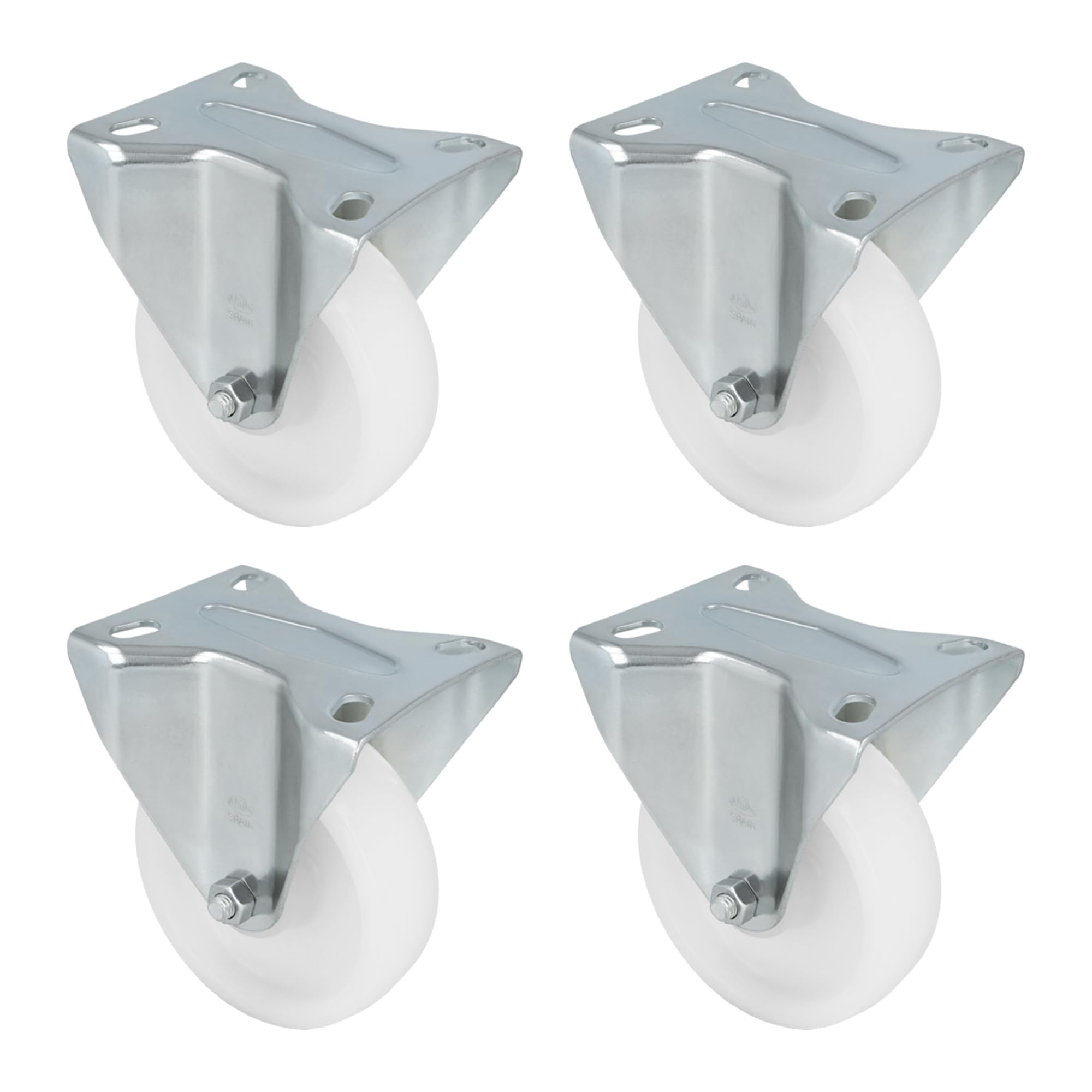 Amig - Set of 4 Rigid Castors with Metal Bracket | Diameter 125 x 38 mm | Maximum Load 230 kg | for Moving Heavy Furniture | Roller Bearings | Nylon Core | White