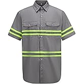 Ousafeve Class 3 Hi Vis Button Up Safety Work Shirts for Men Reflective