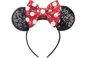 JIAHANG Polka Dot Mic Mouse Ear Headband Hair Bow Headband, Sequin Bow Festival Fashion Hairband Amusement Park Headwear for Women Girls