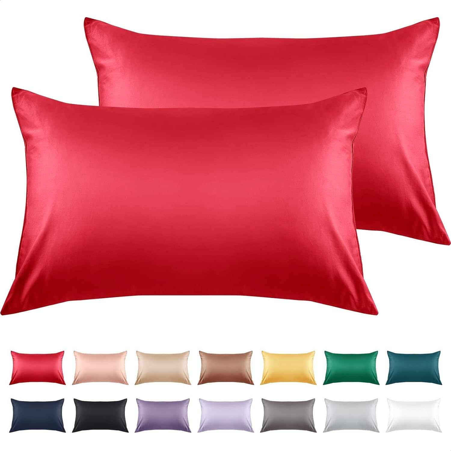 Warmstar Cotton King Size Red Pillow Cases 2 Pack 90 x 50 cm,600 Thread Count Soft Pillowcases Breathable,Satin Weave Long Staple Cotton Pillow Case Hypoallergenic with Envelope Closure