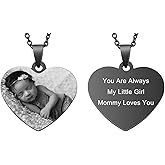 Personalized Master Free Engraving Custom Photo & Text Heart Pendant Necklace Customized Picture Necklace for Women Birthday Anniversary