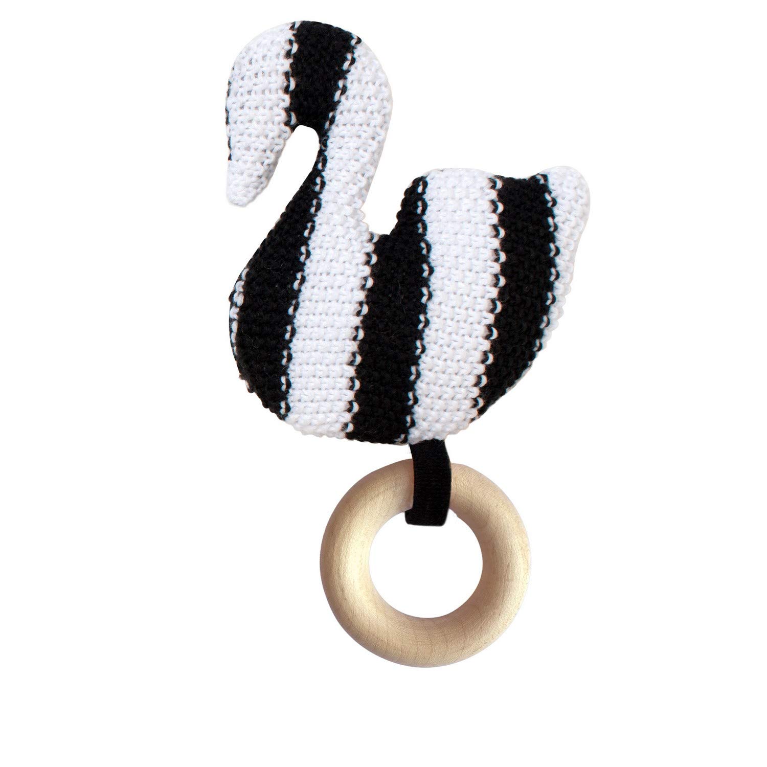 Manhattan Toy Swan Knit Baby Rattle with Wooden Teether