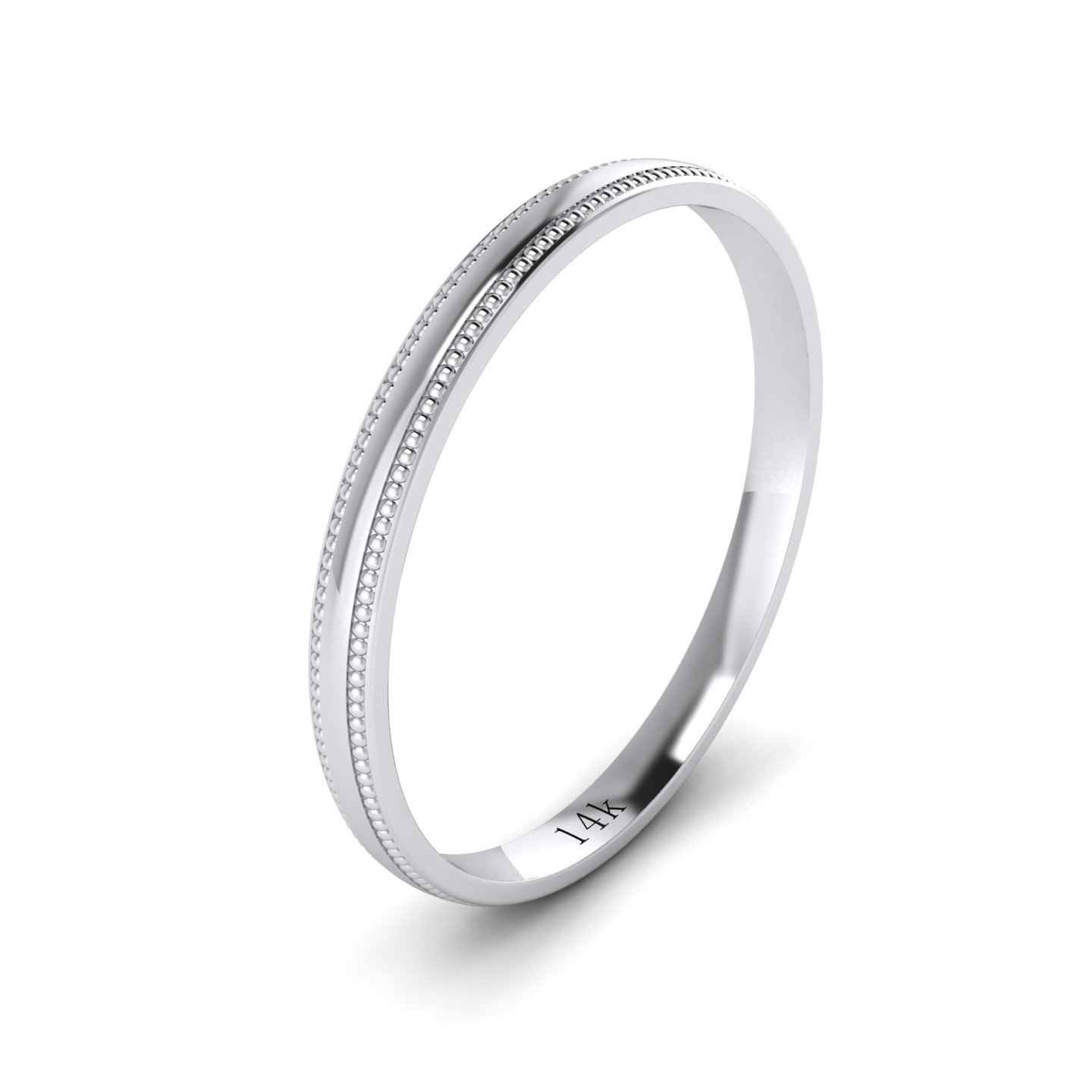LANDA JEWEL Anillo de boda unisex de oro blanco de 14 quilates, 0.079 in, forma de corte claro, ajuste cómodo, pulido, banda milgrain (4)