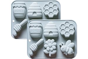 12 Cavities Bee Theme Candy & Chocolate Silicone Molds, Including Bees, Flowers, Beehives, Bee Bottlesnda, Non Stick Baking M