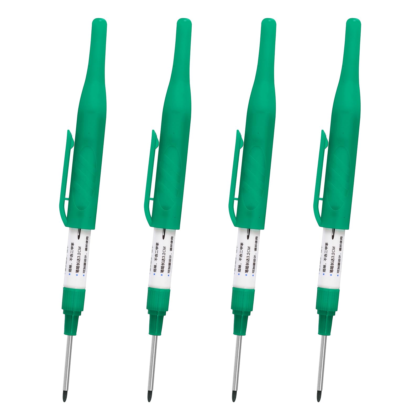 PATIKIL Deep Hole Marker Pens, 4Pcs refillable Ink Waterproof Deep Reach Markers 32mm/1.26 Inch Long Nose Marker Scriber Pen for Woodworking Builders, Green