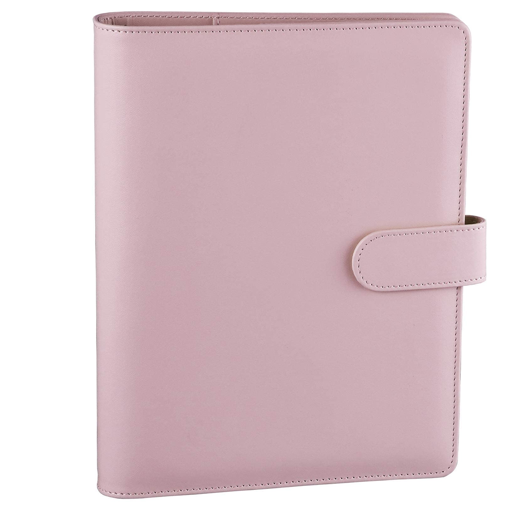 HAUTOCO PU Leather A5 Ring Binder Cover Refillable 6 Ring Budget Binder Notebook Organiser for A5 Refill Paper Insert for Office, School, and Travel, Pink