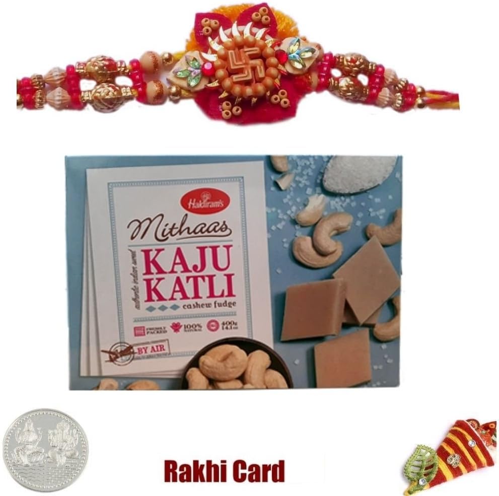 Swastik Mauli Rakhi with Haldiram Kaju Katli