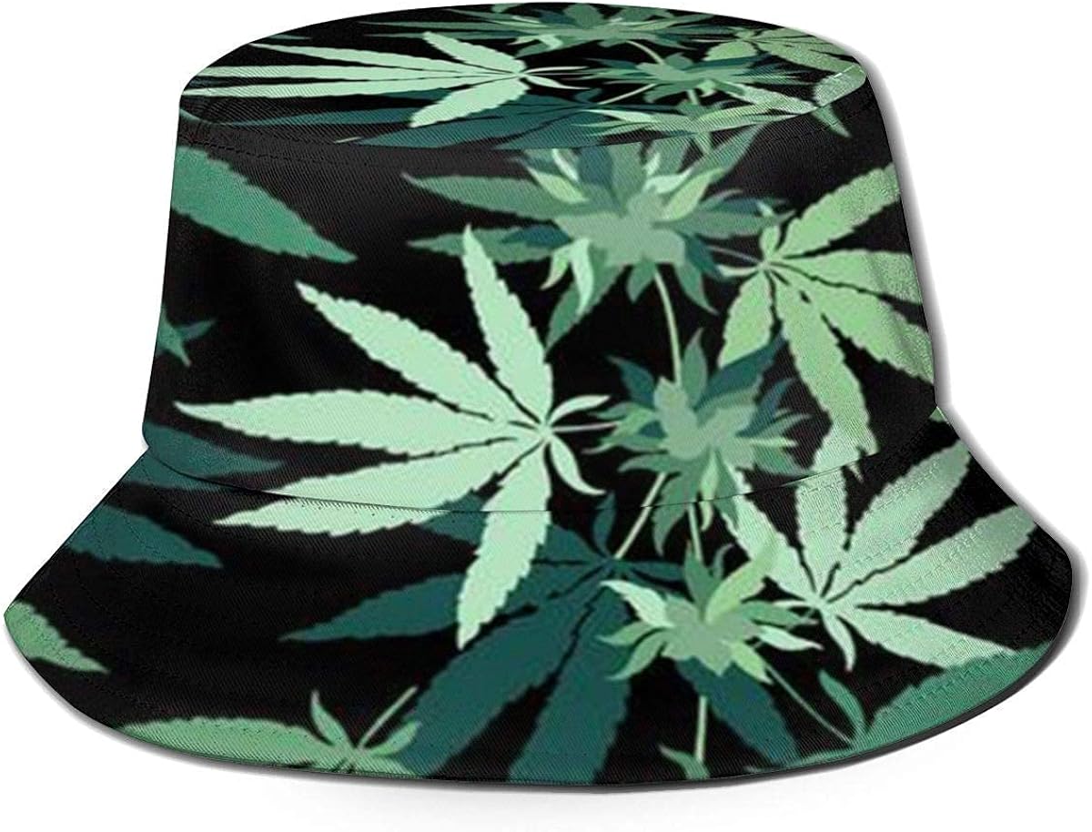 ASPZQ Weed Marijuana Leaf Unisex Bucket Hat Flat Top Fisherman Hat