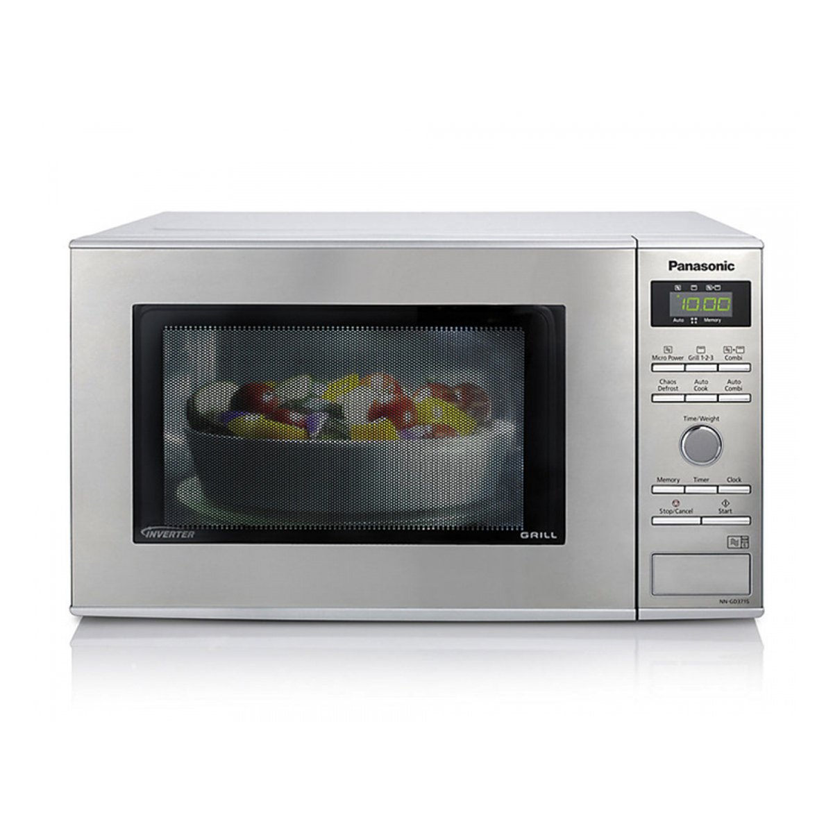 Panasonic NN-GD37HSBPQ Inverter Microwave Oven with Grill, Glass Turntable, 23L, 1000W, 13 Auto Programmes, Auto Defrost, 6 Power Levels, Timer, Digital LED Display, Stainless Steel & Silver