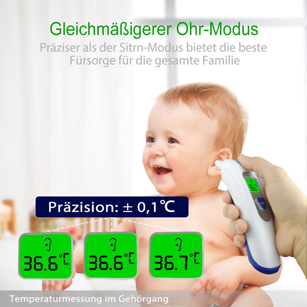 Fieberthermometer Ohrthermometer Infrarot Stirnthermometer Digital 4-IN-1 Medizinisches Thermometer von QUILLE mit Fieber Messen | Präzision: ± 0,2℃ | Abschaltautomatik für Baby Kinder Erwachsenen Objekt