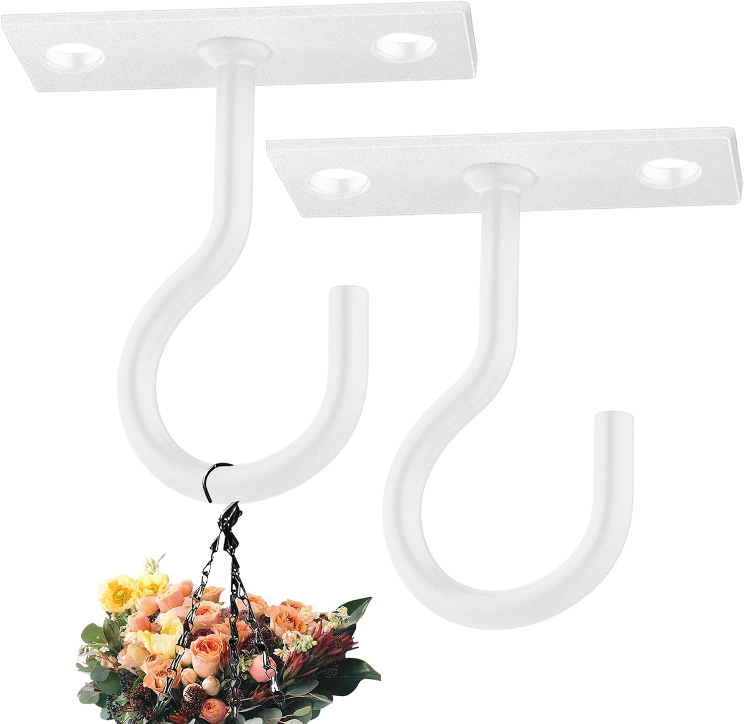 Outdoor Hanging Brackets - QTJUST Ceiling Hooks for Hanging Plants 2pack 2.5inch Wall Mount Plant Hooks Meatl Plant Hanger Indoor for Hanging Lanterns, Bird Feeder, Flower Basket, Home Decor Indoor & Outdoor (White)