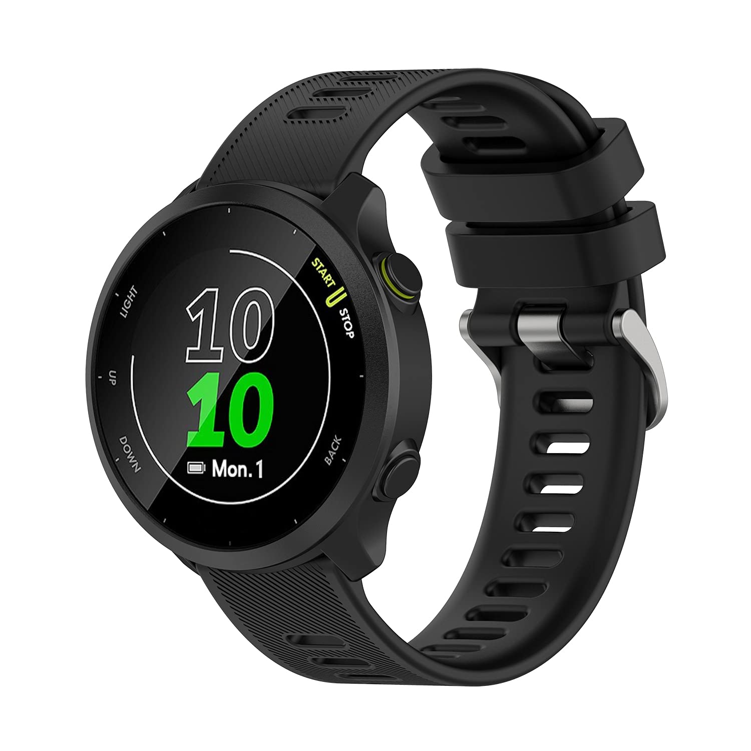 Wownadu 20mm Watch Strap Compatible for Garmin Forerunner 55/245 /165/645, Replacement Silicone Straps Black Waterproof Sport Band for Women Men, Accessories (No Watch)