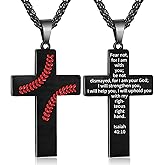 Zocomi Valentines Day Gifts for Him - Baseball Cross Necklace for Boys Men, Stainless Steel Cross Pendant Chain 24 Inches, Inspirational Bible Verse Religious Gift