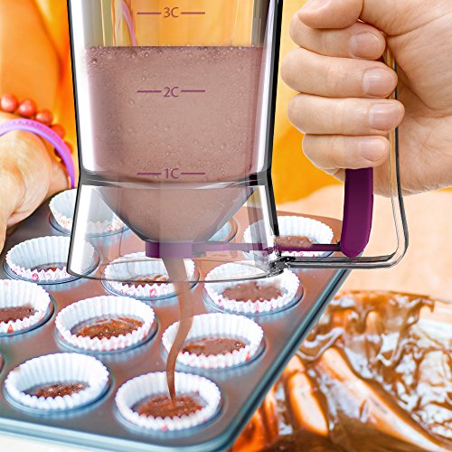 Pancake Batter Dispenser with Measuring Label- Perfect for Baking Cupcakes, Waffles, Cakes, and Muffins- No Drip Dispenser by Chef Buddy