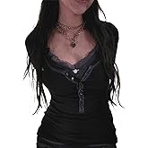 Women Y2K Vintage Lace Button Fairy Shirt Square Collar Basic Shirt Harajuku Aesthetic Blouse Grunge Clothes